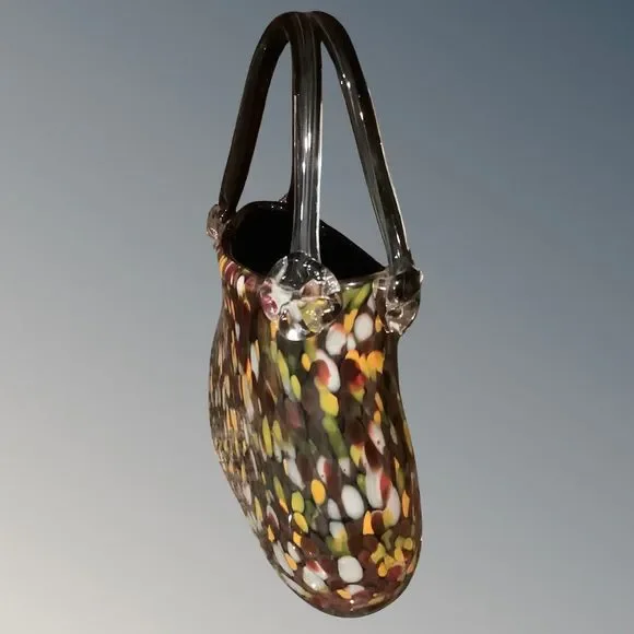 Art Nouveau Deco Glass Hand Bag Purse Vase Hand Blown Murano Style Large - Picture 2 of 5